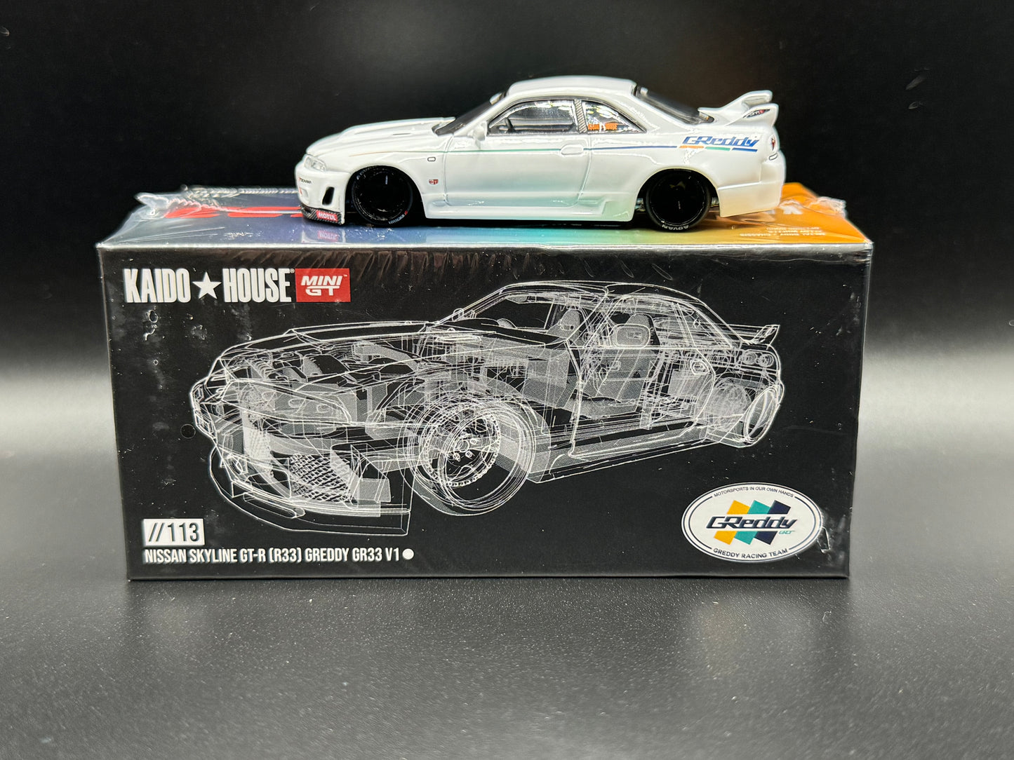 Kaido House x Mini GT Nissan Skyline GT-R (R33) Greddy GR33 V1 White KHMG113