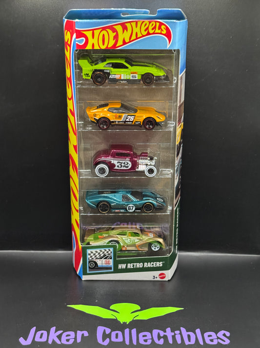 Hot Wheels 5 Pack HW Retro Racers El Segundo Coupe, GT-Scorcher, '32 Ford, Volkswagen Kafer Racer, 1967 Ford GT40 MK.IV