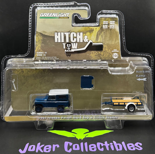 Greenlight Series 31 Hitch & Tow 1961 Nissan Patrol Hard Top & Utility Trailer