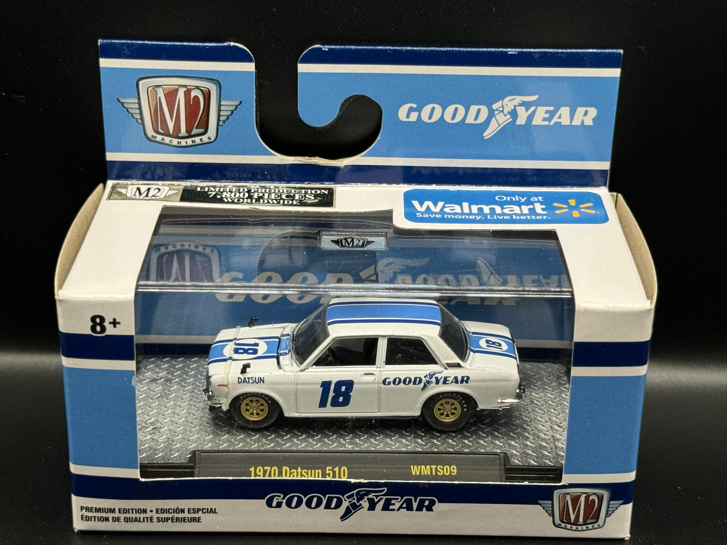 M2 Machines Goodyear White 1970 Datsun 510 WMTS09 19-08 Walmart Exclusive