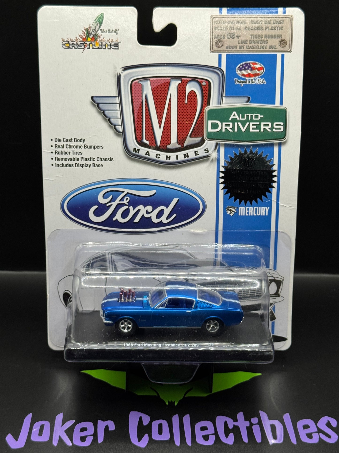 M2 Machines Auto-Drivers Blue 1966 Ford Mustang Fastback 2+2 289 R29 14-14