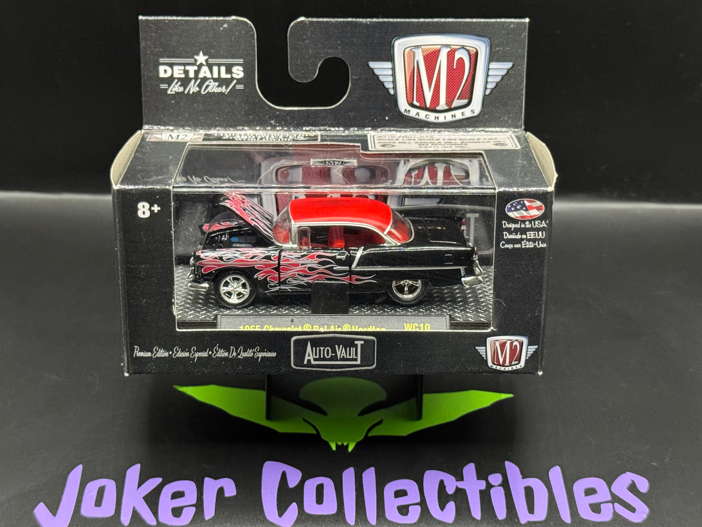 M2 Machines Auto-Vault Black Red Flames 1955 Chevrolet Bel Air Hardtop WC10 15-56