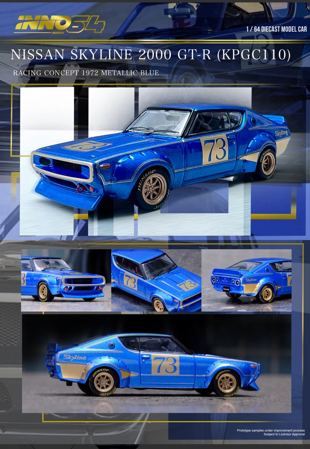 INNO64 NISSAN SKYLINE 2000 GT-R KPGC110 Racing Concept Blue