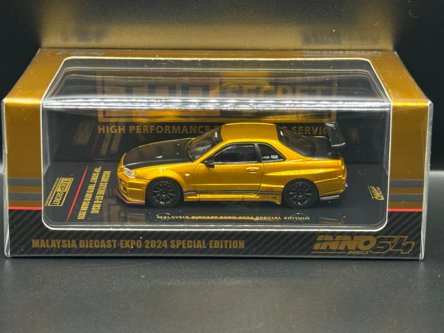 INNO64 NISSAN SKYLINE GT-R R34 Gold TOP SECRET 2024 Malaysia Diecast Expo