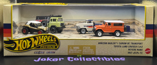 Hot Wheels Premium Diorama Horizon Hauler Toyota Land Cruiser FJ43 Meyers Manx 1957 Jeep FC Off Road