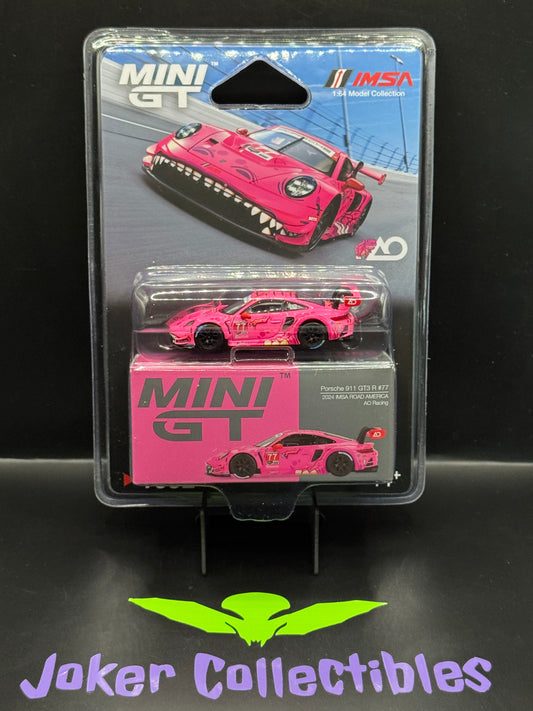 Mini GT #1052 Porsche 911 GT3 R #77 AO Racing 2024 IMSA Road America Roxy Pink