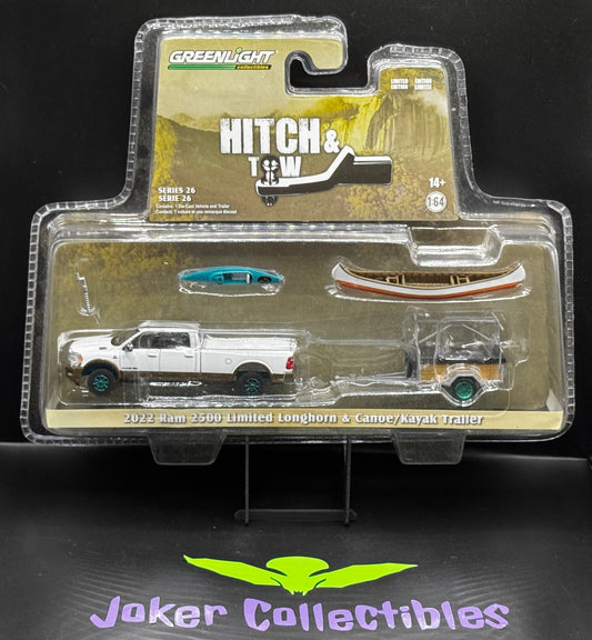 Greenlight Hitch & Tow Series 26 Chase Green Machine 2022 Ram 2500 Limited Longhorn & Canoe/Kayak Trailer