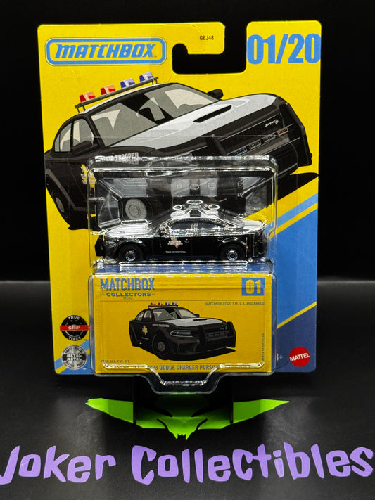 Matchbox Collectors Black Texas Highway Patrol 2023 Dodge Charger Pursuit # 01/20