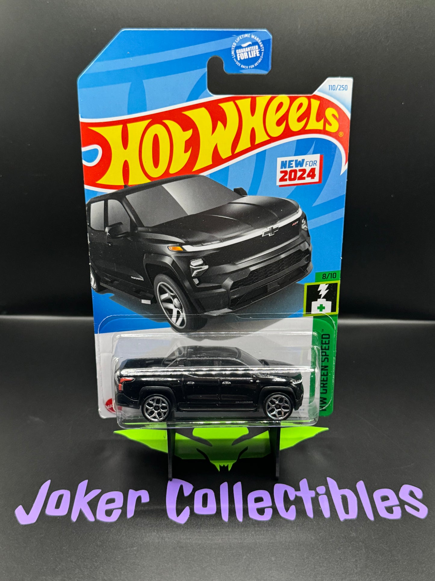 Hot Wheels 2024 Black Silverado EV RST # 110/250 HW Green Speed # 8/10