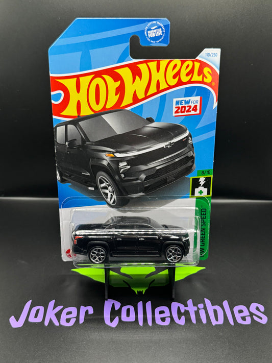 Hot Wheels 2024 Black Silverado EV RST # 110/250 HW Green Speed # 8/10