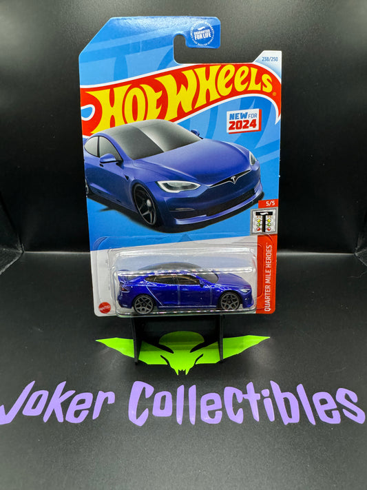 Hot Wheels 2024 Blue Tesla Model S Plaid # 238/250 Quarter Mile Heroes # 5/5