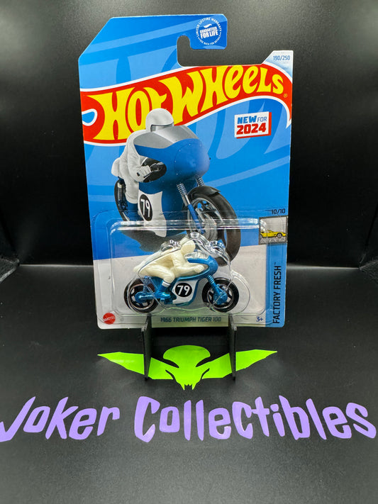 Hot Wheels 2024 Blue 1966 Triumph Tiger 100 # 190/250 Factory Fresh # 10/10