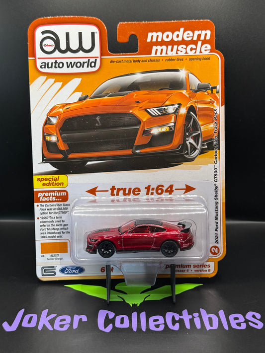 Auto World (AW) Modern Muscle Ultra Red Chase 2021 Ford Mustang Shelby GT500 Carbon Fiber Track Pack