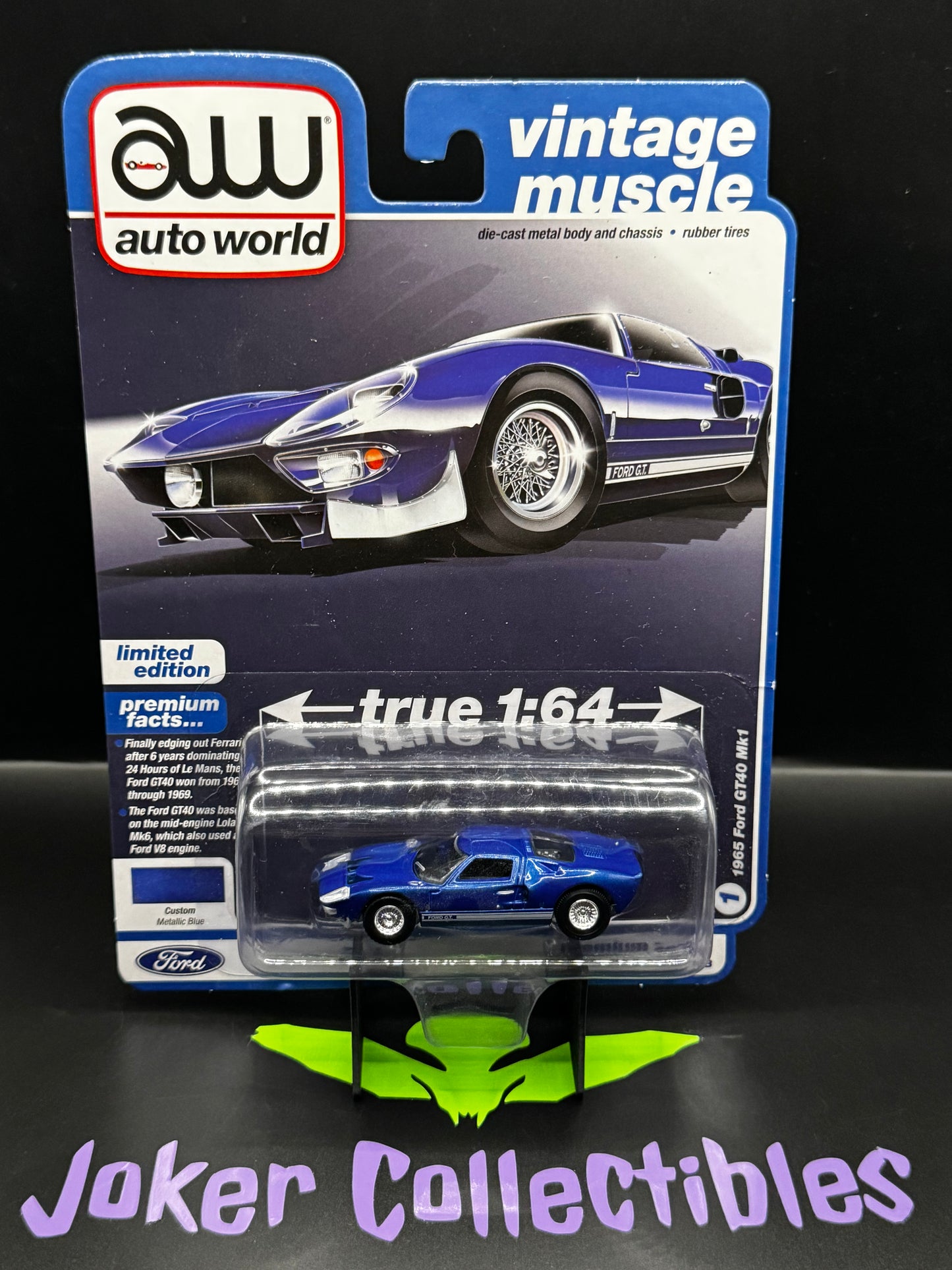 Auto World Vintage Muscle 1965 Ford GT40 Mk1 Custom Metallic Blue #1