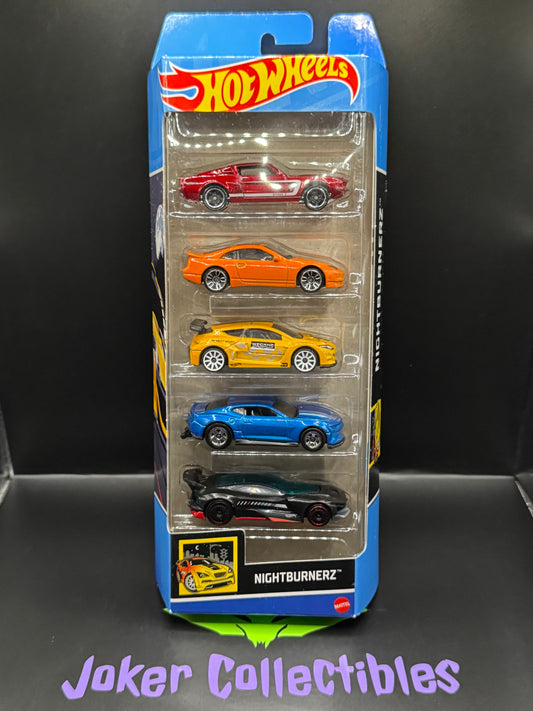 Hot Wheels 5-Pack Nightburnerz 2024 '67 Shelby GT500, Nissan 3000ZX Twin Turbo, 2018 COPO Camaro SS, Megane Trophy, Gazella R