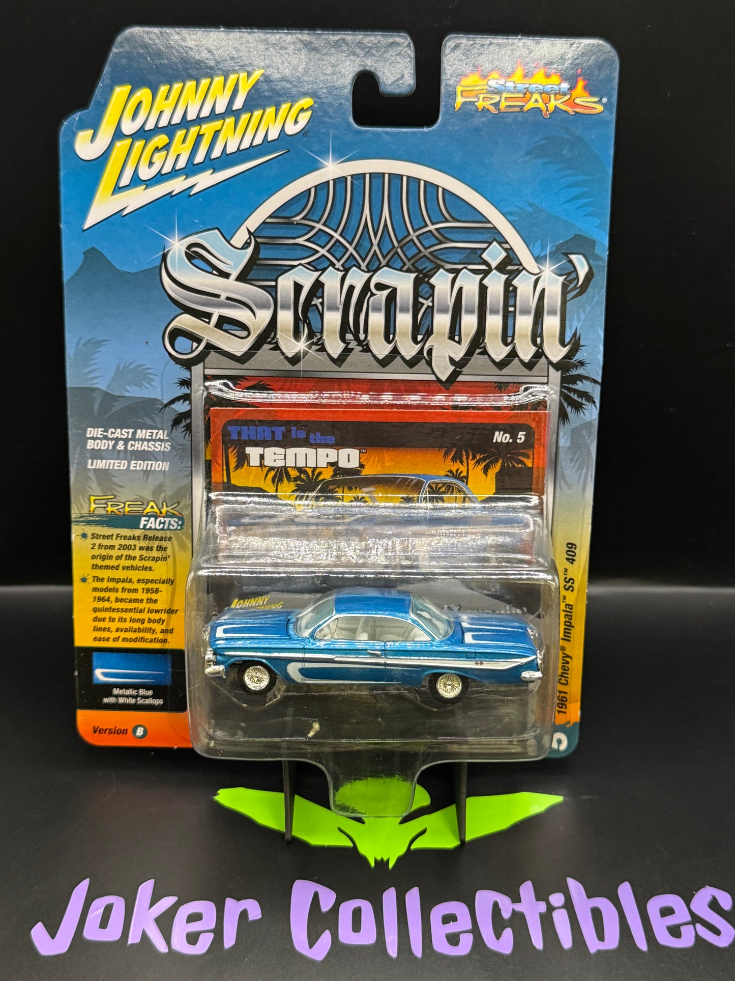 Johnny Lightning Street Freaks Scrapin' 1961 Chevy Impala SS 409 Metallic Blue with White Scallops # 5