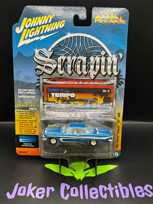 Johnny Lightning Street Freaks Scrapin' 1961 Chevy Impala SS 409 Metallic Blue with White Scallops # 5