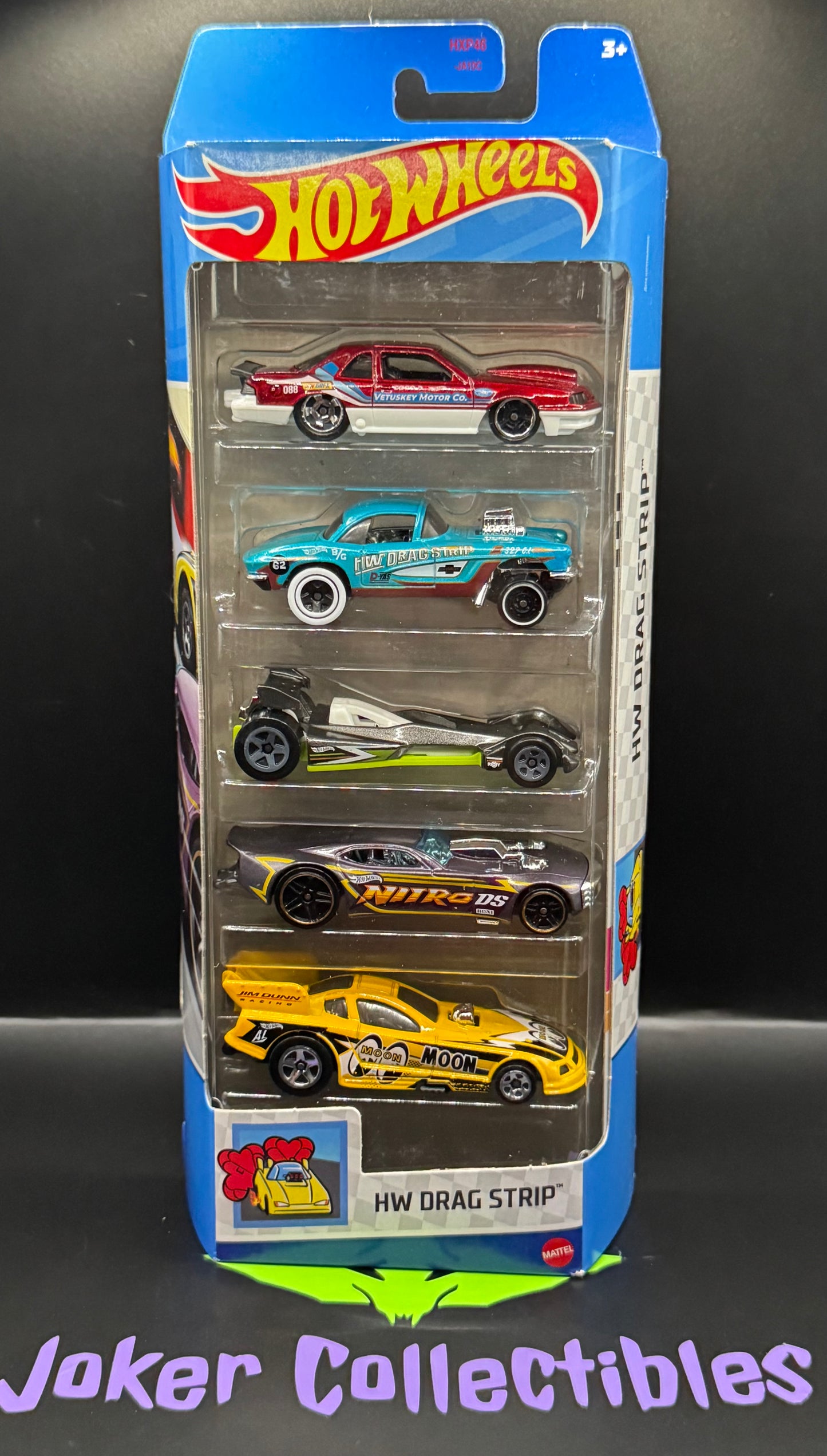 Hot Wheels 5-Pack HW Drag Strip 1988 Ford T-Bird, 1962 Corvette Gasser, Hot Wired, Nitro Doorslammer, & Mustang Funny Car