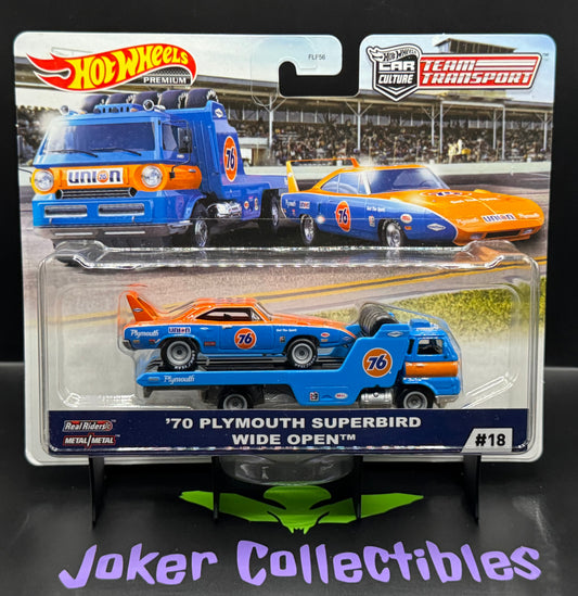 Hot Wheels Team Transport Union 76 '70 Plymouth Superbird & Wide Open # 18
