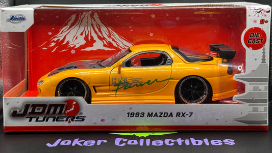 Jada Toys JDM Tuners 1:24 Scale 1993 Mazda RX-7 FD HKS Yellow Orange