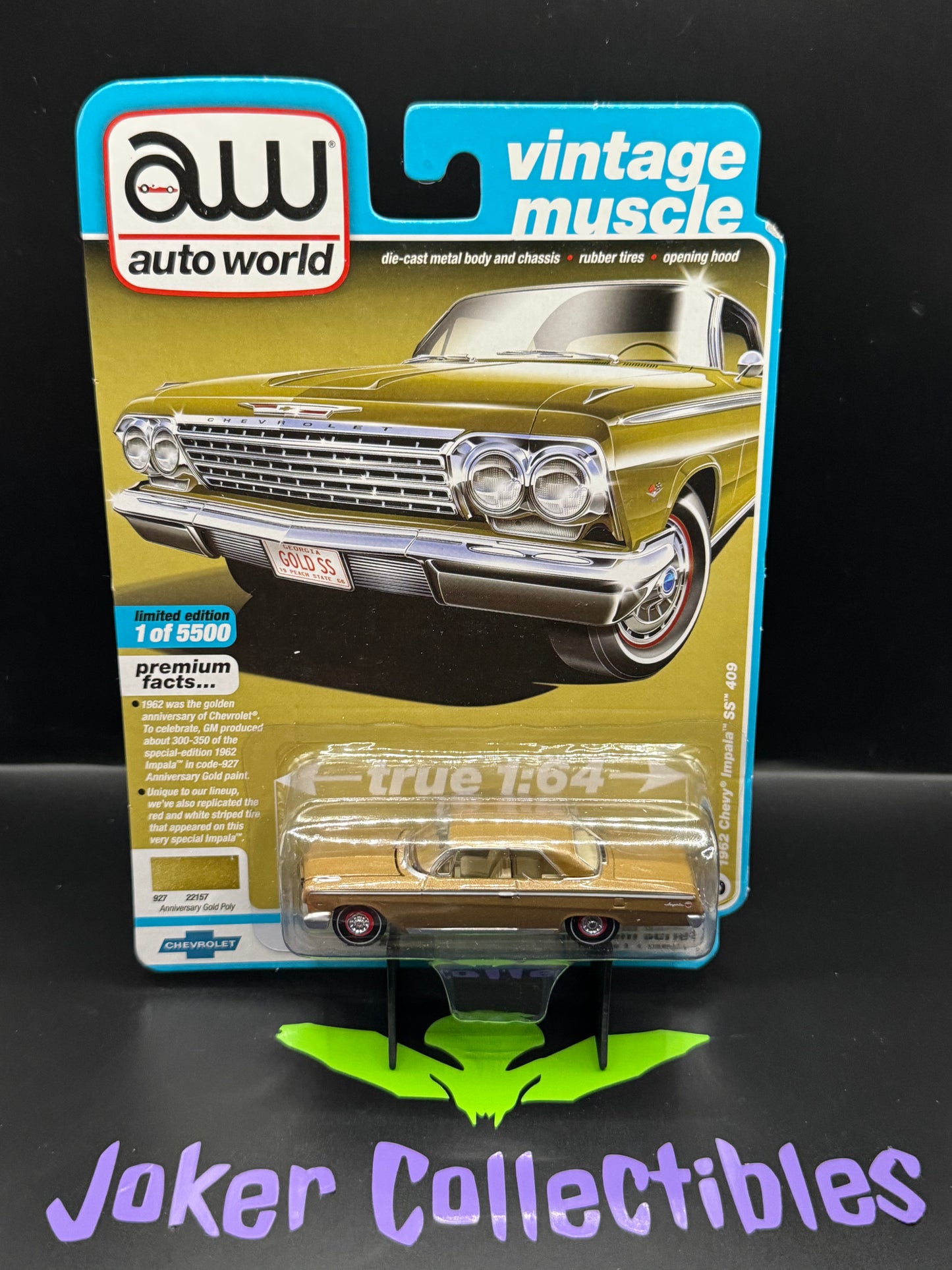 Auto World Vintage Muscle 1962 Chevy Impala SS 409 Anniversary Gold Poly # 5