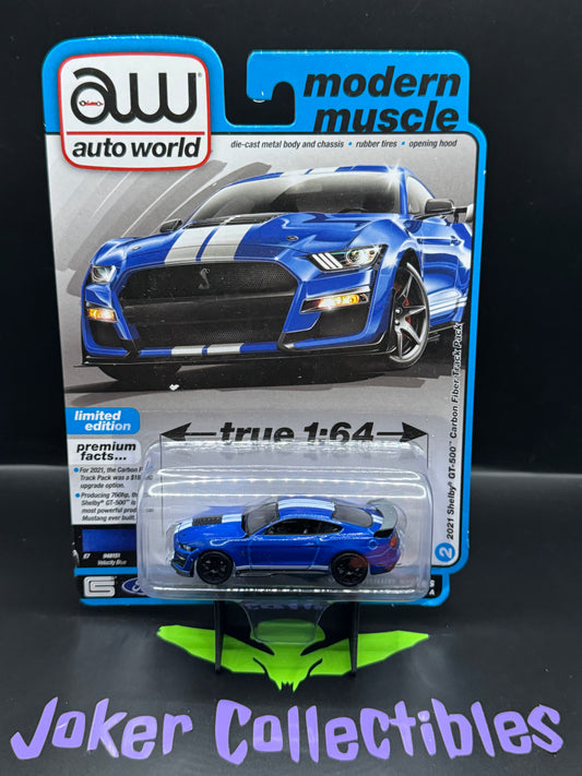 Auto World Modern Muscle 2021 Shelby GT-500 Carbon Fiber Track Pack Velocity Blue # 2