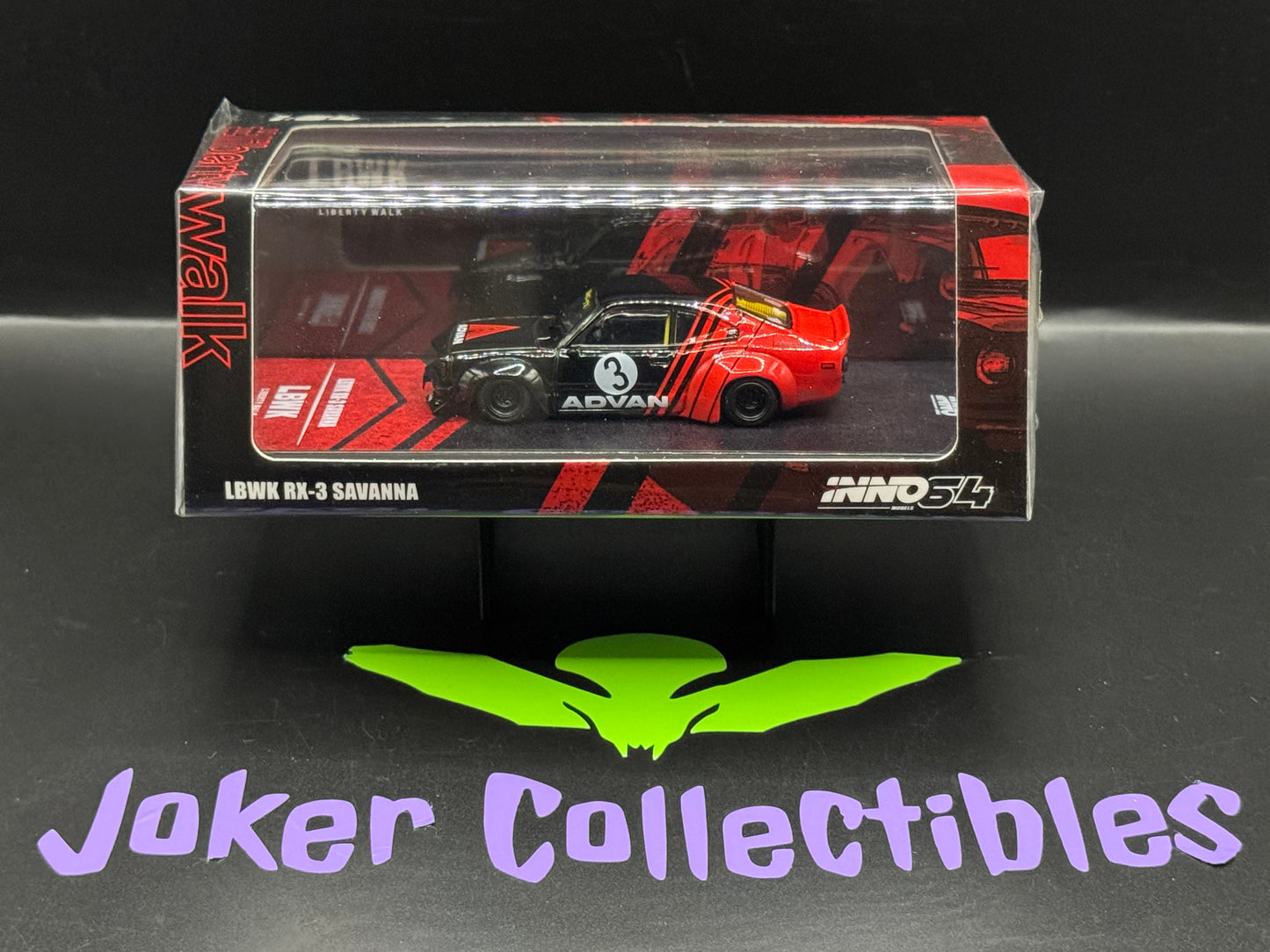 INNO64 LBWK Mazda RX-3 Savanna Advan Livery Red & Black