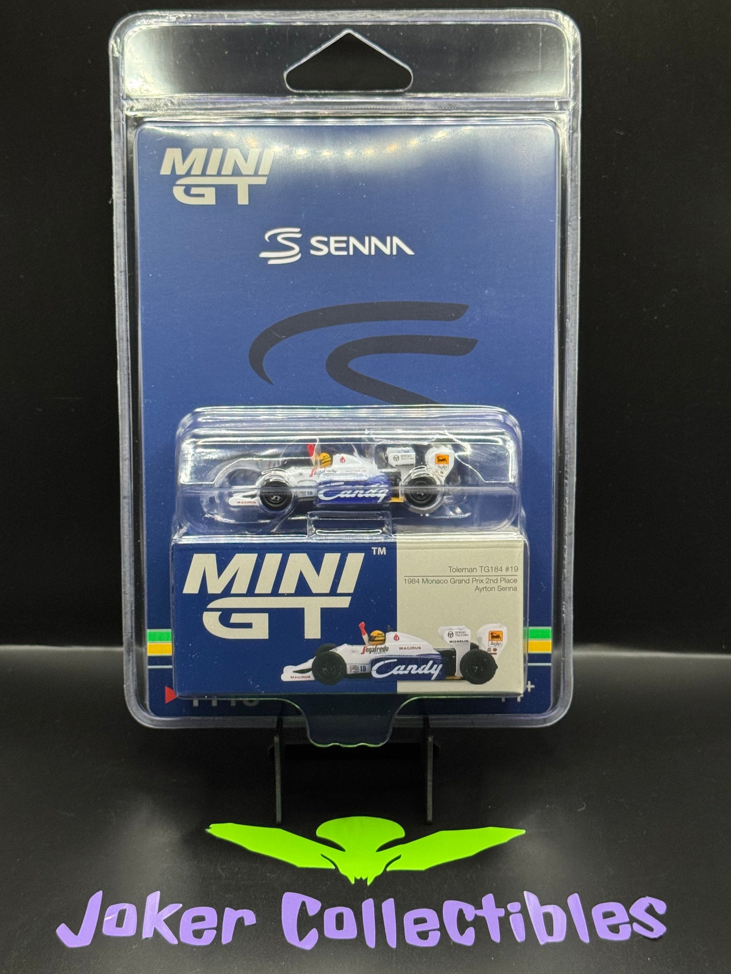 Mini GT #1118 Toleman TG184 #19 Ayrton Senna 1984 Monaco Grand Prix 2nd Place