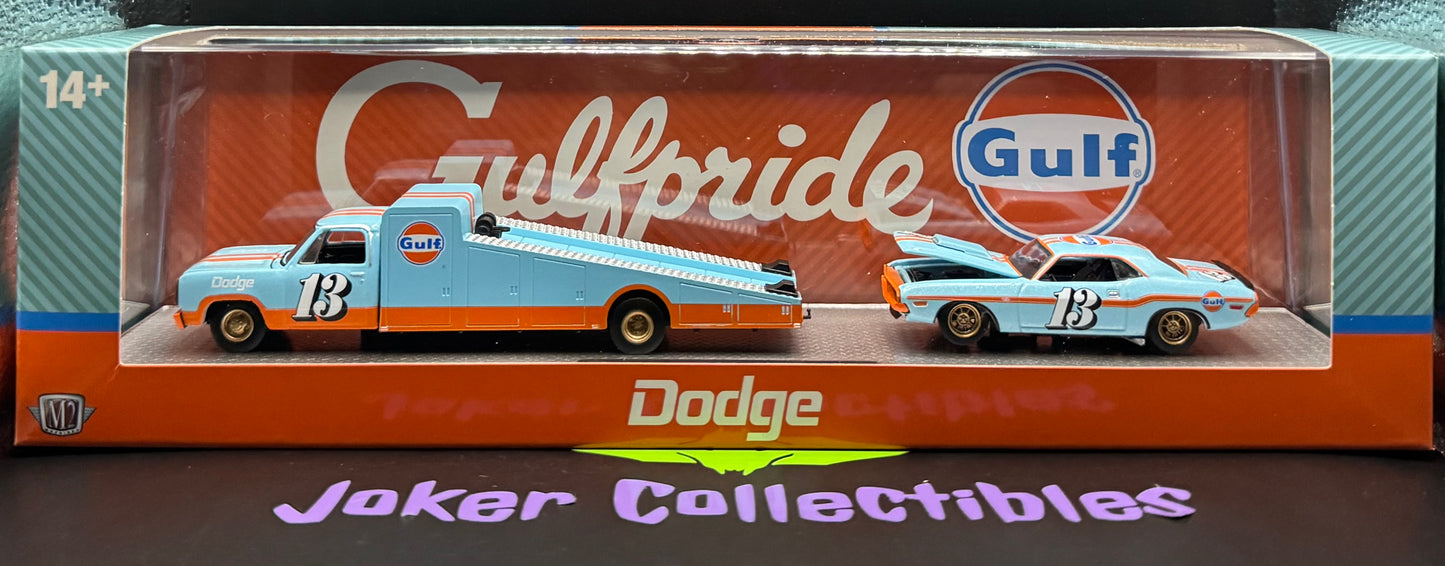 M2 Machines Auto-Haulers Gulf 1974 Dodge Truck & 1970 Dodge Challenger T/A R99 26-15