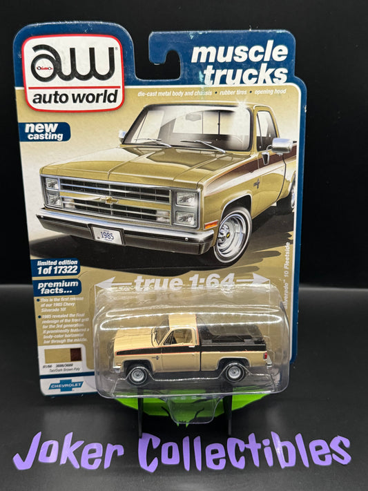 Auto World Muscle Trucks 1985 Chevy Silverado 10 Fleetside Tan Dark Brown Poly # 1