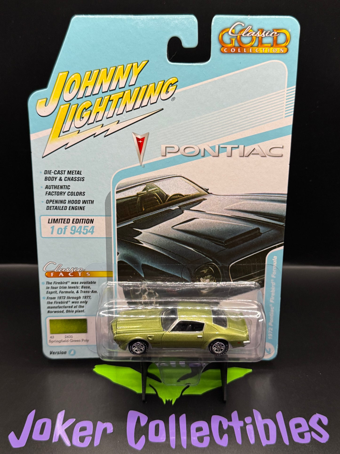 Johnny Lightning Classic Gold 1972 Pontiac Firebird Formula Springfield Green Poly # 2