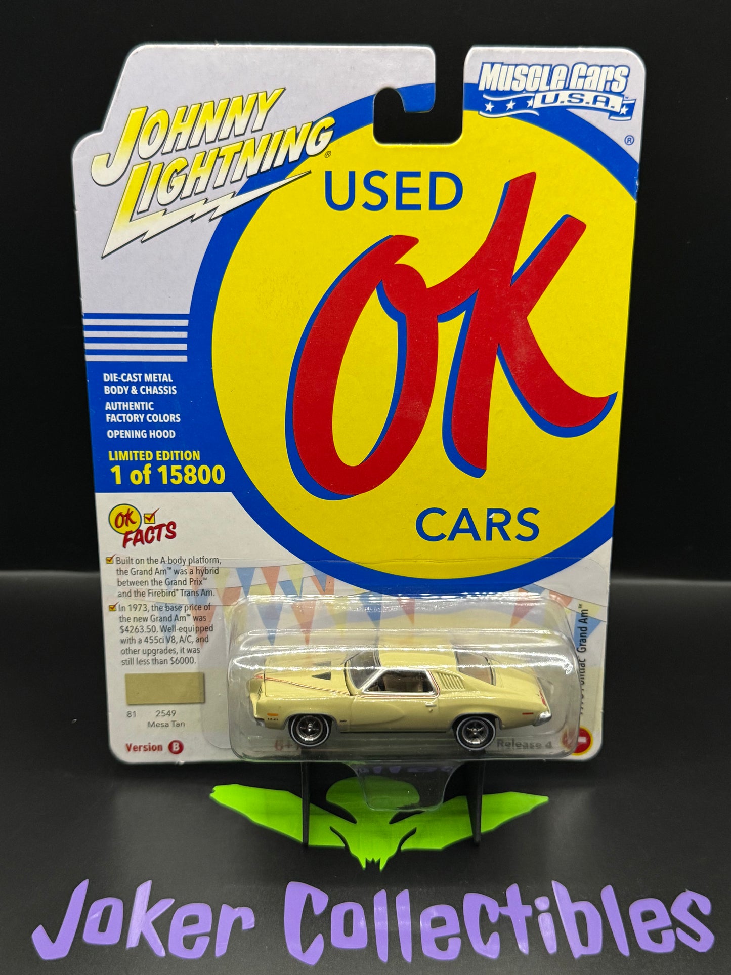 Johnny Lightning Muscle Cars U.S.A. OK Used Cars 1973 Pontiac Grand Am Mesa Tan # 1