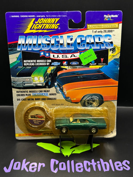 Johnny Lightning Muscle Cars U.S.A Series 1 Green 1966 Chevy Malibu with Coin