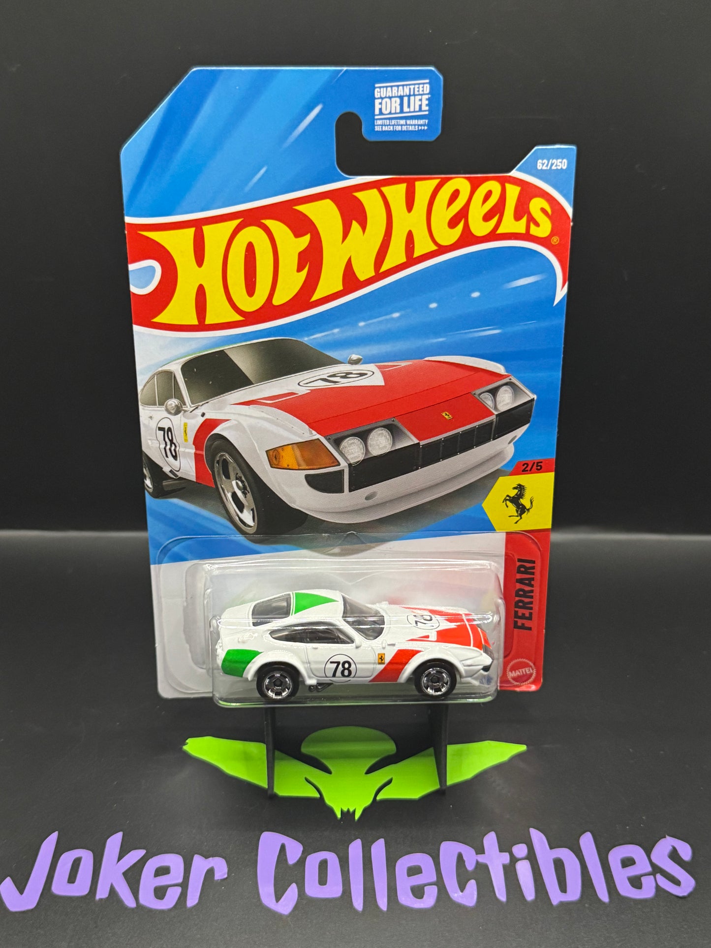 Hot Wheels 2026 White Green Ferrari 365 GTB4 Competizione 62/250 Ferrari 2/5 K Case