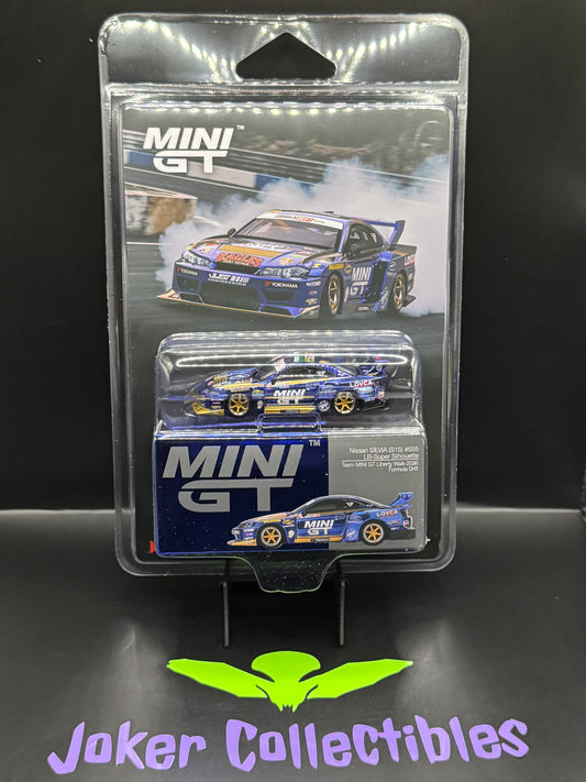 Mini GT #1157 Nissan LB-Super Silhouette S15 SILVIA #555 Team MINI GT Liberty Walk 2025 Formula Drift Chrome Blue