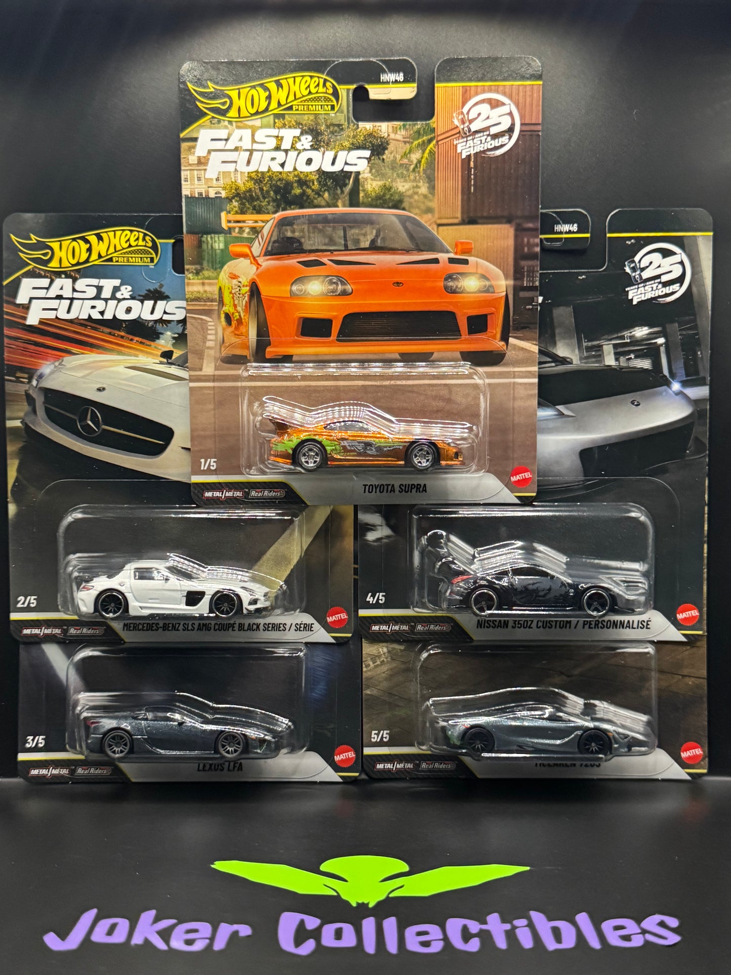 Hot Wheels Premium Fast & Furious 25th Set of 5 Cars R Case HNW46-956R