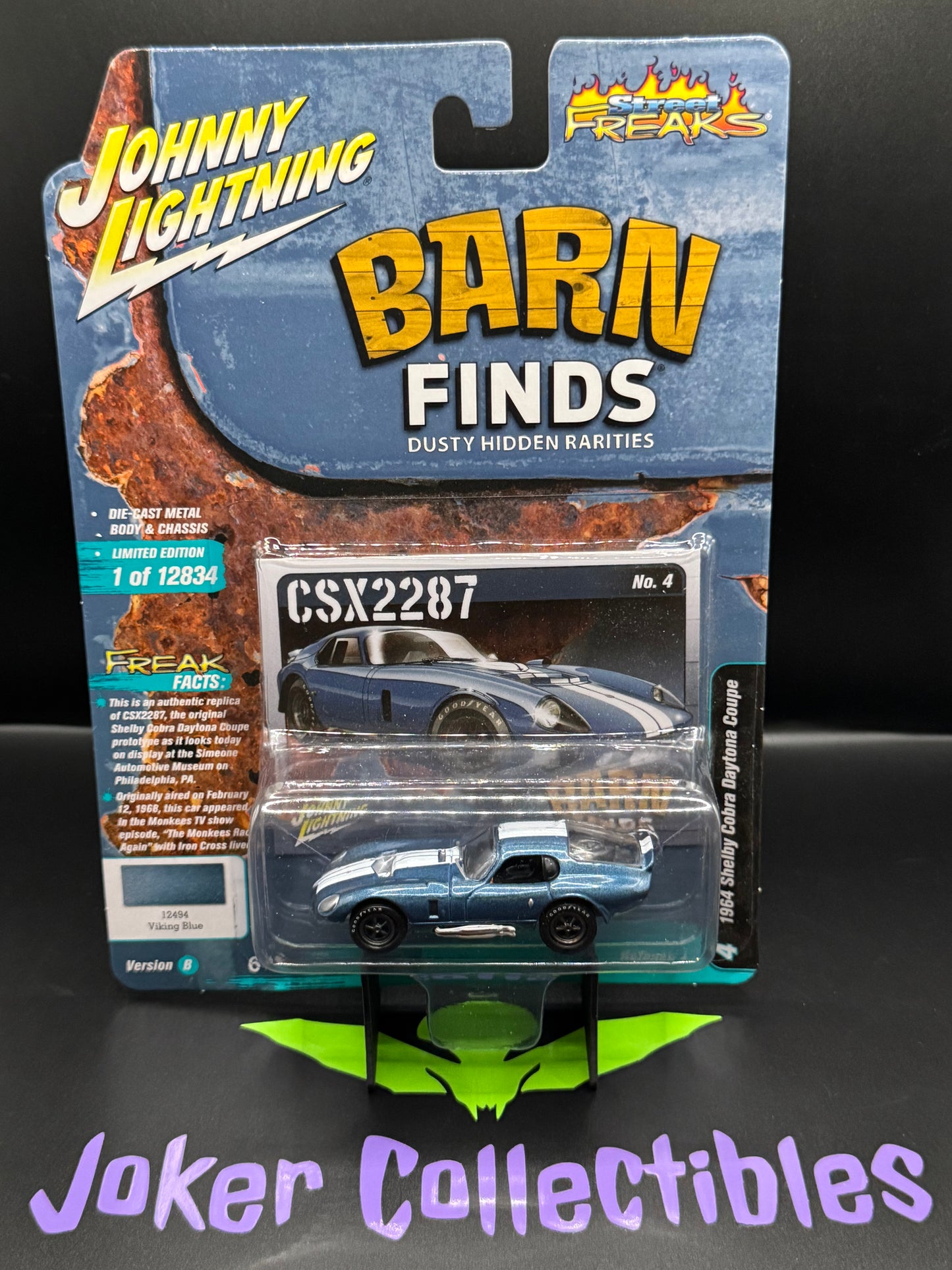 Johnny Lightning Barn Finds 1964 Shelby Cobra Daytona Coupe Clean Viking Blue