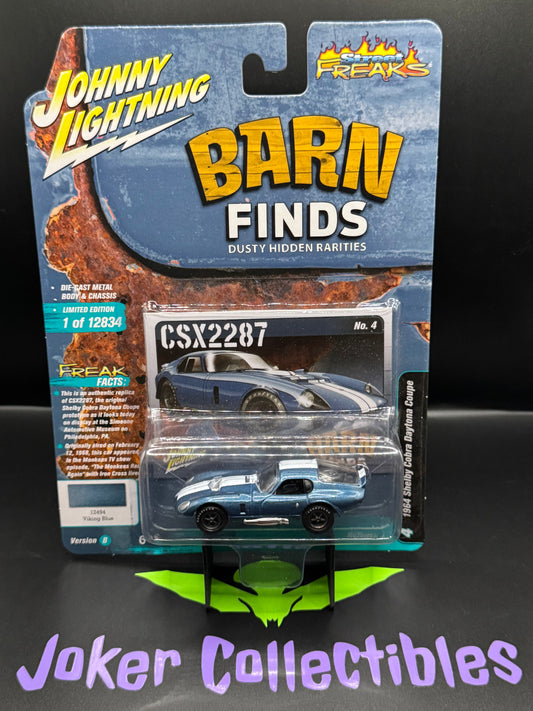 Johnny Lightning Barn Finds 1964 Shelby Cobra Daytona Coupe Clean Viking Blue