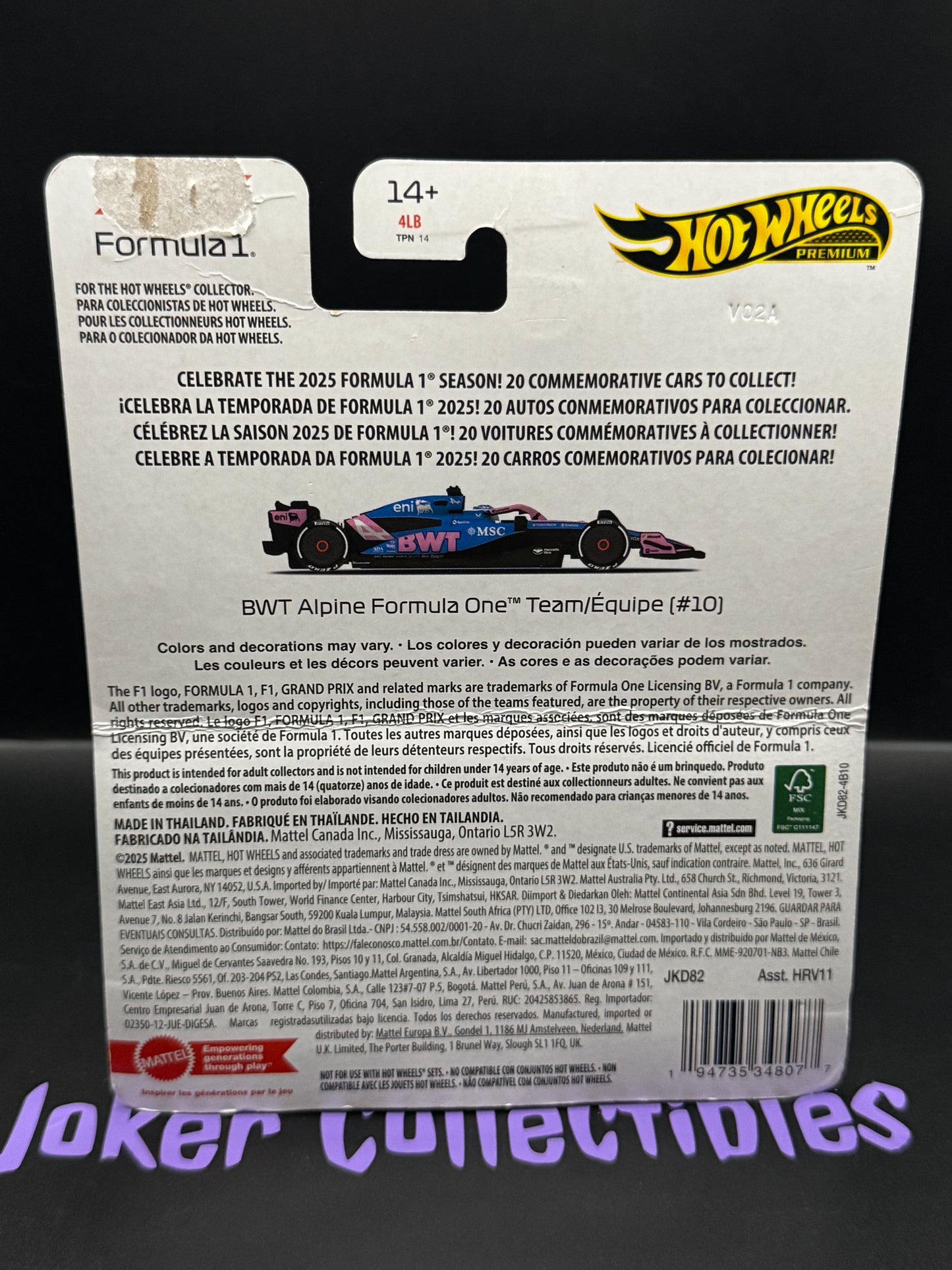 Bad Card Hot Wheels Premium 2025 F1 Formula One BWT Alpine One Team # 10
