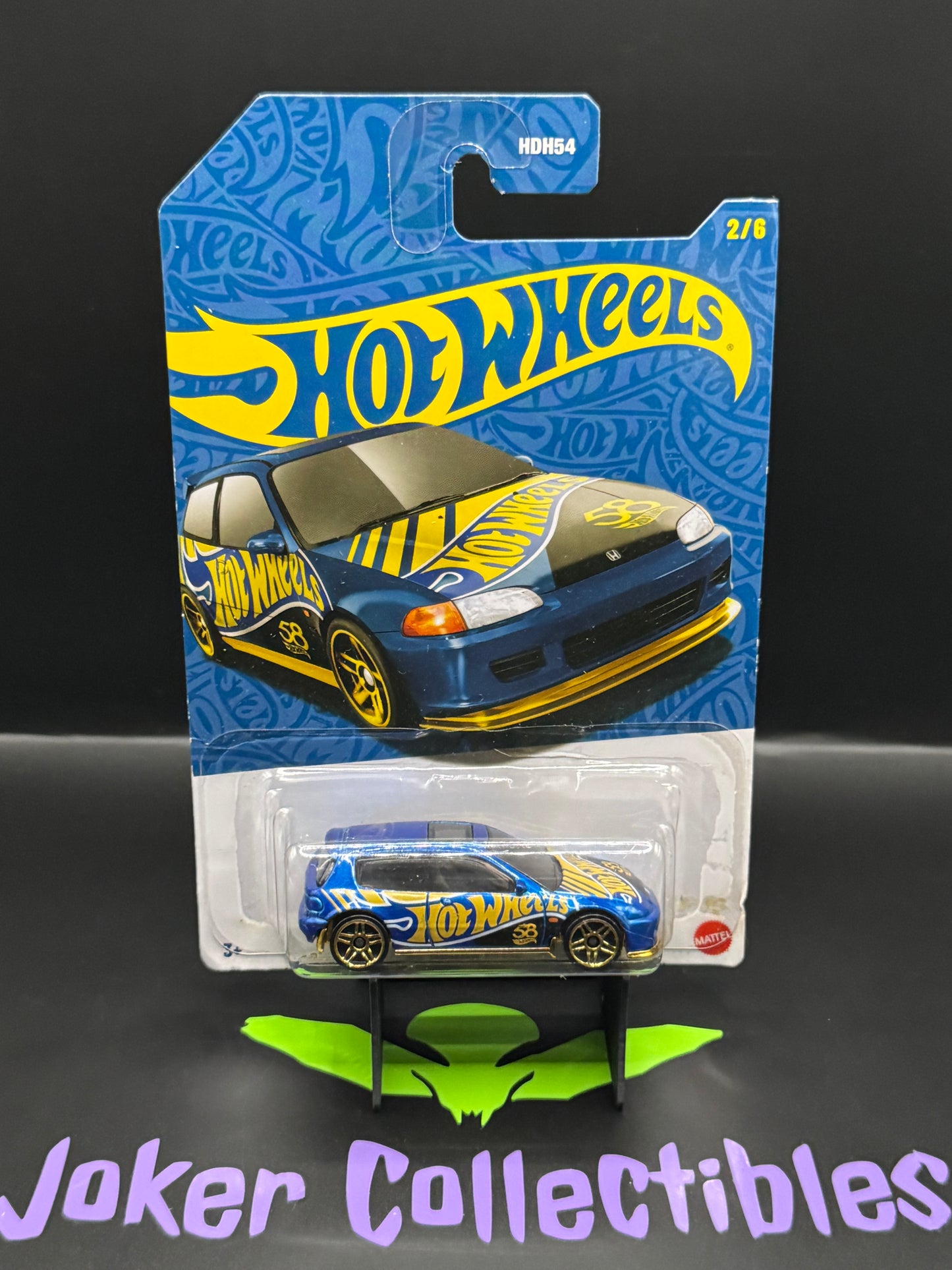 Bad Card Hot Wheels Blue & Gold 2026 58th Anniversary '92 Honda Civic EG # 2/6