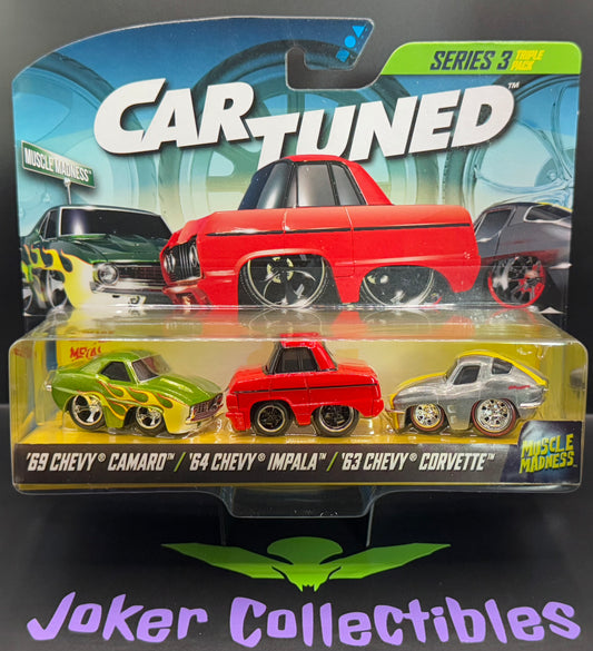 CarTuned 1:64 Lowriders Series 3 Muscle Madness 3 Pack 1969 Chevrolet Camaro 1964 Chevrolet Impala & 1963 Chevrolet Corvette