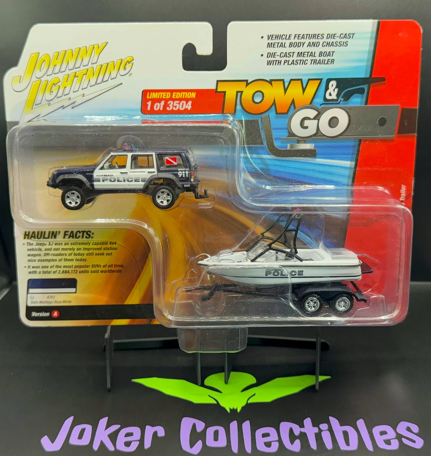 Johnny Lightning Tow & Go Police Jeep Cherokee XJ with Boat & Trailer #3