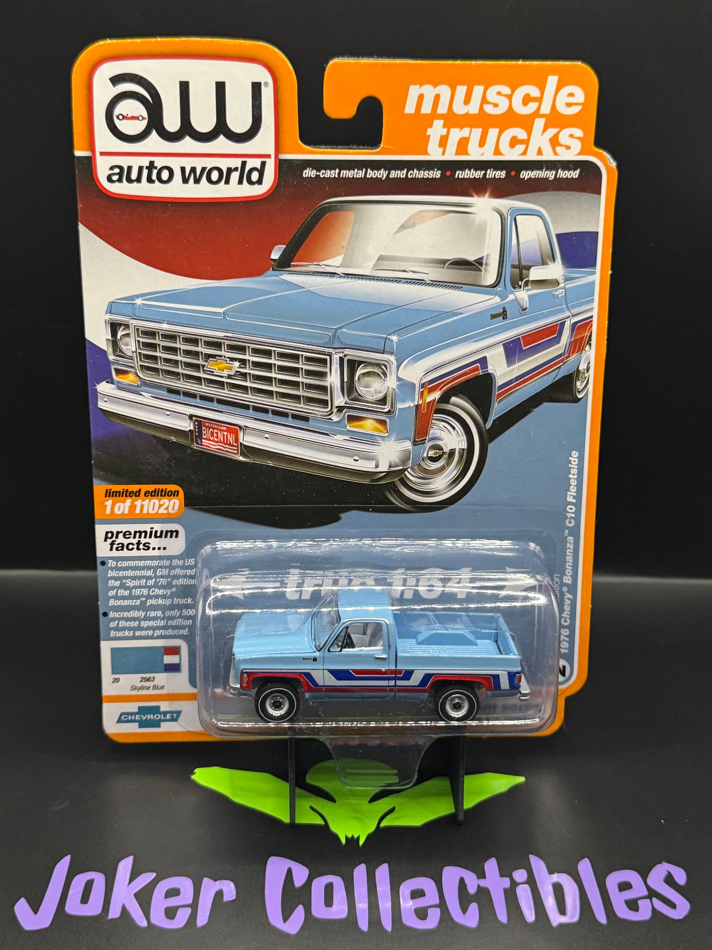 Auto World Muscle Trucks Spirit of '76 1976 Chevy Bonanza C10 Fleetside Skyline Blue # 2