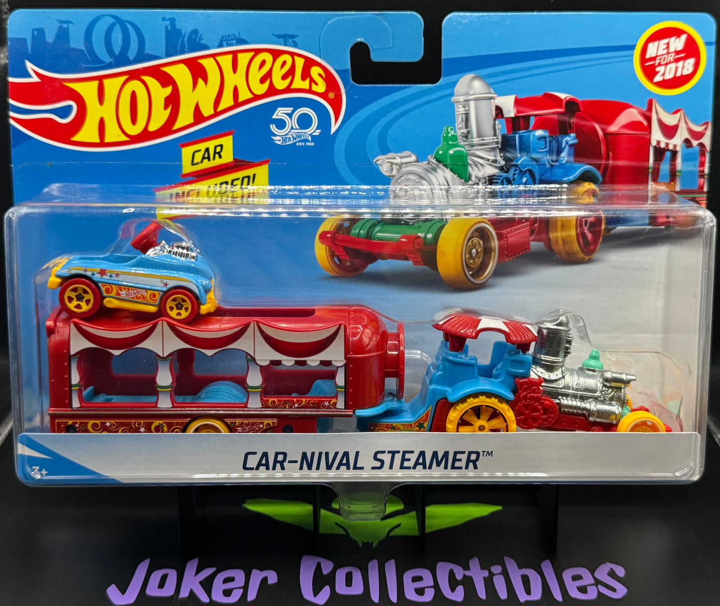 Hot Wheels Super Rigs 2018 Car-Nival Steamer & Pedal Car Blue Yellow Red White Circus