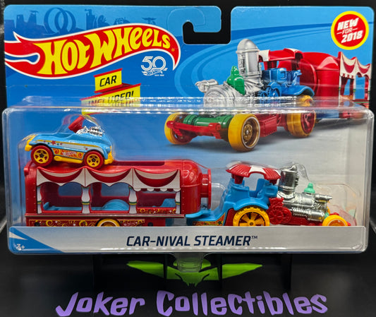 Hot Wheels Super Rigs 2018 Car-Nival Steamer & Pedal Car Blue Yellow Red White Circus