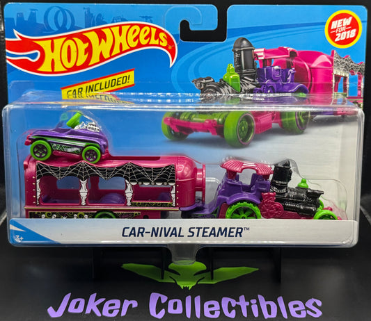 Hot Wheels Super Rigs 2018 Car-Nival Steamer & Pedal Car Fuchsia Purple Green Halloween