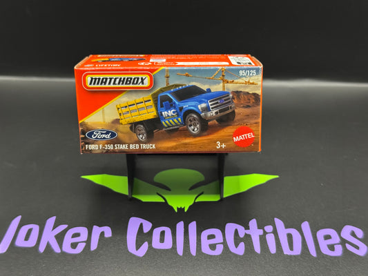 Matchbox 2025 Power Grabs Blue Yellow Ford F-350 Stake Bed Truck # 95/125 F Case