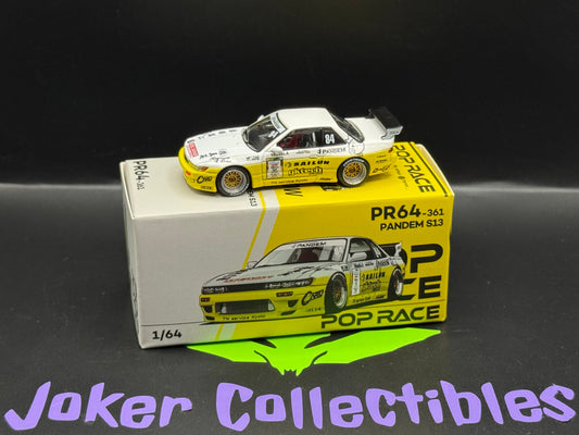 New Open Box Pop Race Pandem Nissan Silvia S13 2020 D1 Lights Yellow & White PR64-361