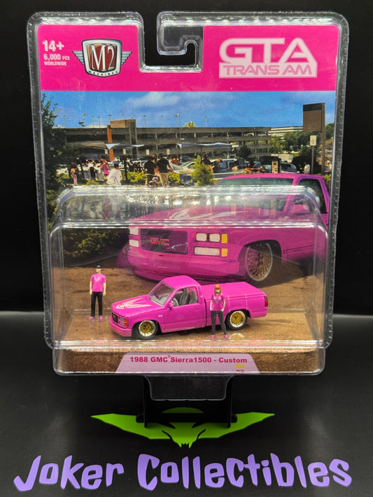 M2 Machines Diorama Pink GTA Trans AM 1988 GMC Sierra 1500 Custom R04 24-15