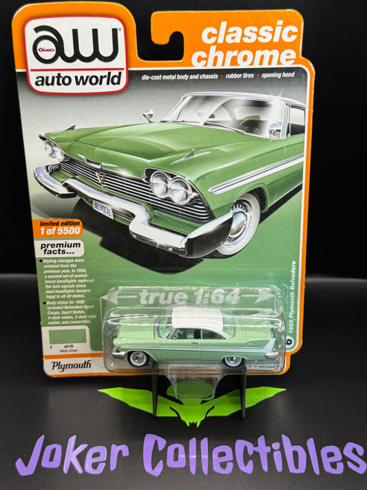 Auto World Classic Chrome 1958 Plymouth Belvedere Misty Green #6